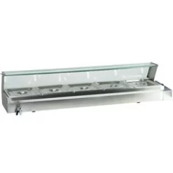 Quattro Bain Marie Heated Display Unit. 5 X 1-2 GN Pans & Lids With Glass Surround