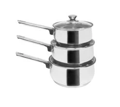 Set Of 3 X Stainless Steel Pans For Use With Induction Cookers & Hobs