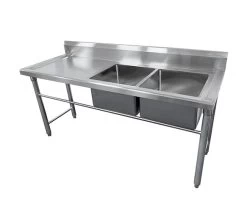 Quattro 1800mm Twin Bowl Stainless Steel Right Hand Commercial Sink -Buffalo Store sid025 2 2 1